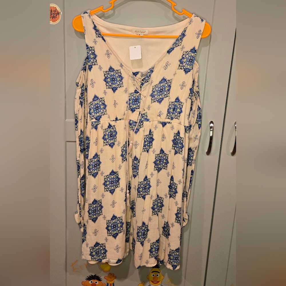 Red Camel Blue and Cream Mini Dress